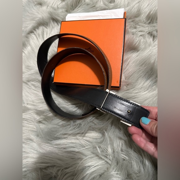 Hermes H Belt reversible black brown leather